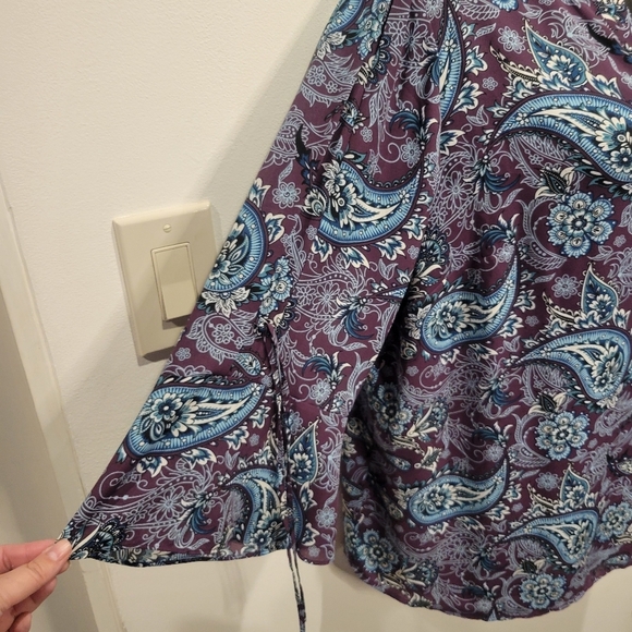 41 Hawthron Size 2x Purple Boho Print Long Flare Sleeves Top - Picture 3 of 8
